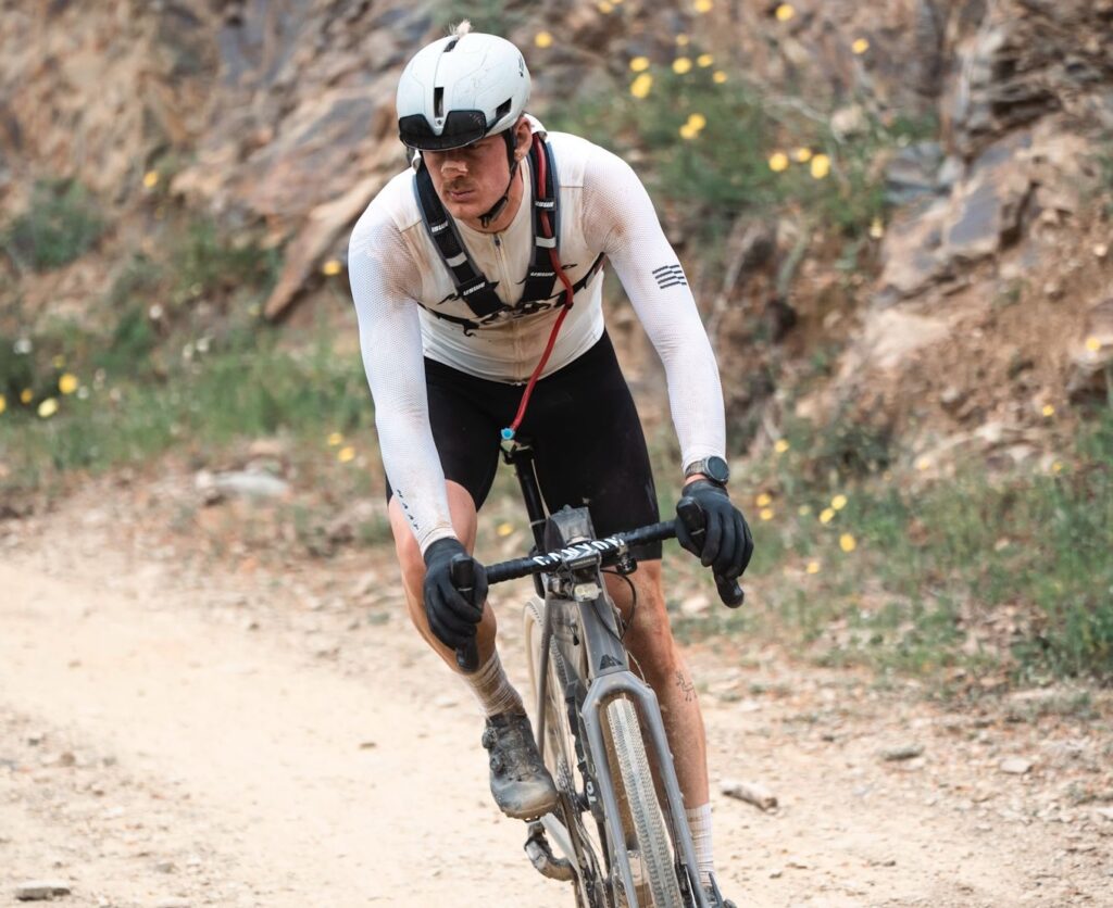 Rider testing Tubolito TPU Gravel Tubes during gravel race