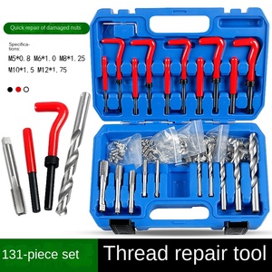 131-Piece Alloy Damaged Thread Repair Kit Tap Die Threaded Insert Tap Drill & Repair Wrench Blue Box Packaging